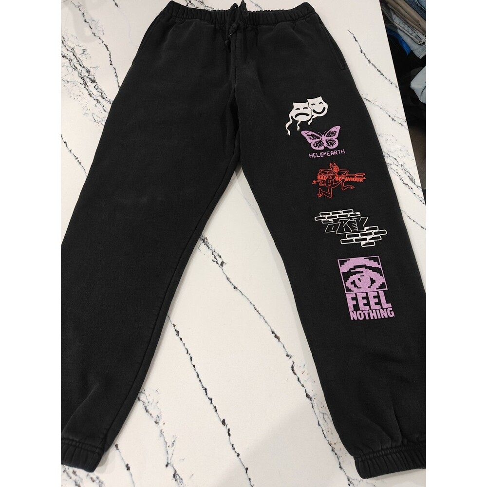 Obey Sweatpants Drawstring Black Men’s Size Medium Logo Graphic